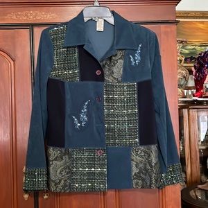 Notations Vintage  Patch Work Embroidered Long Sleeve Button Down Blazer Small